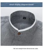 Men Shirt Long Sleeve Stand Oxford - Image 7