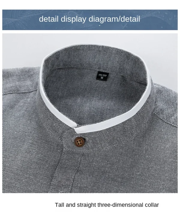 Men Shirt Long Sleeve Stand Oxford - Image 7
