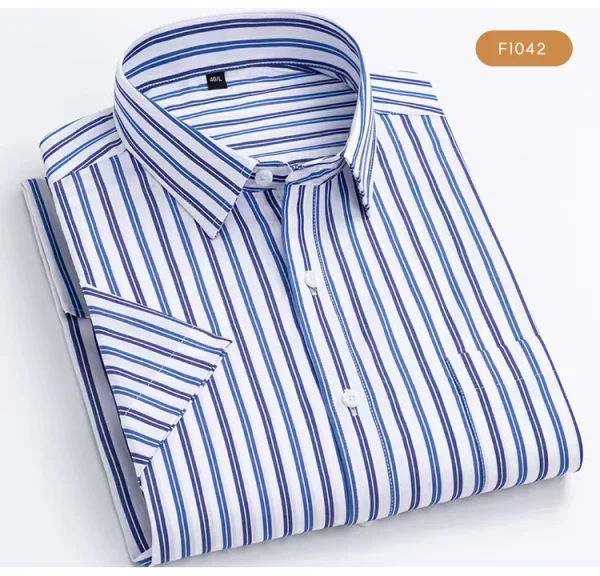 Plaid Checkered Short Sleeve 100% Cotton Shirt Button - Image 44