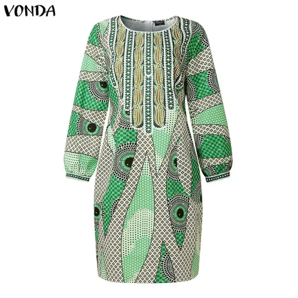 Vonda Plus Size Bohemian Print Long Sleeve Midi Dress - Image 22