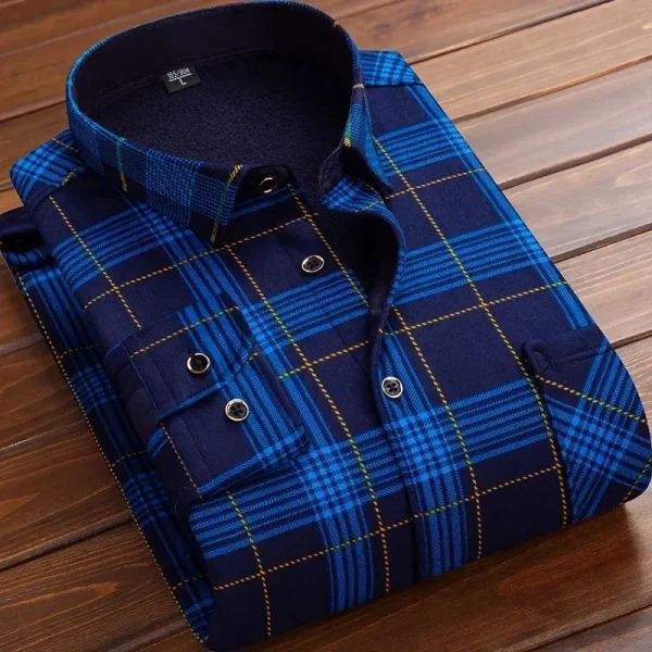 2025 Men's Winter Warm Long Sleeve Plaid Shirts Flannel Fur Lined Thick Formal Shirts Fleece Casual Shirt for Men Dress Shirts - Image 15