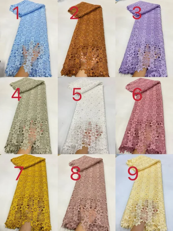 2025 African Nigerian High Quality Embroidery Lace Fabric Water Soluble  Tulle Wedding Party Dress Guipure Sequins 5Yards JL525 - Image 10