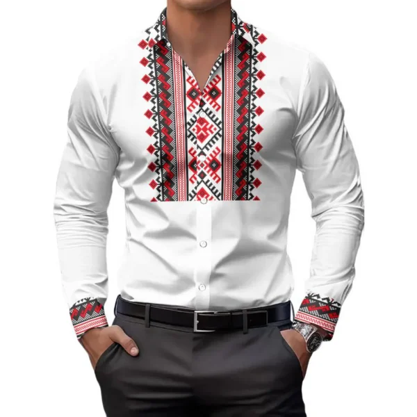 Mens Casual Shirts Long Sleeve Ethnic Style - Image 7