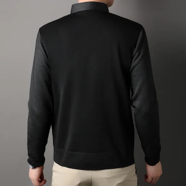 Autumn and Winter New Collection with Fleece Fake Two Piece Long Sleeved Polo Shirt for Men Fashionable and Casual Versatile Top - Image 20
