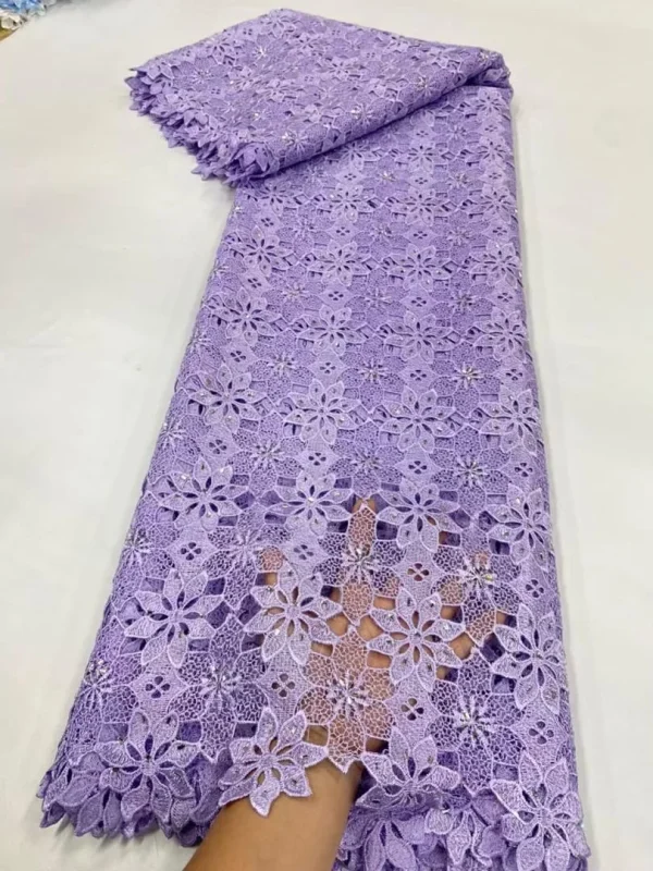 2025 African Nigerian High Quality Embroidery Lace Fabric Water Soluble  Tulle Wedding Party Dress Guipure Sequins 5Yards JL525 - Image 4