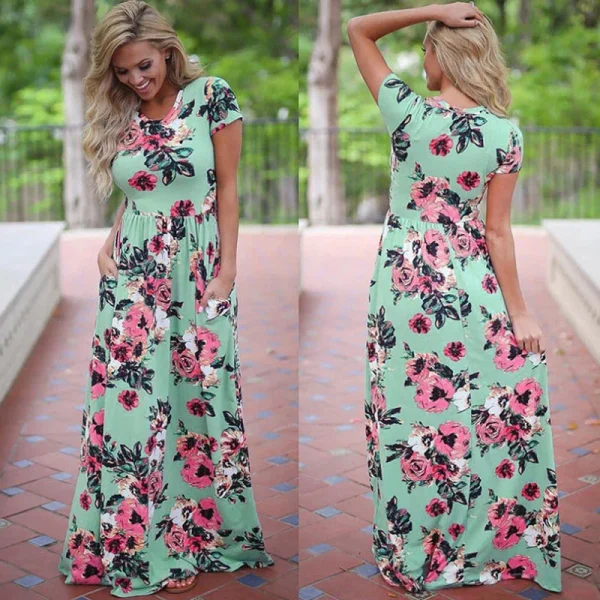 Summer Maxi Dress Women Floral Print Boho Beach Dress - Image 37