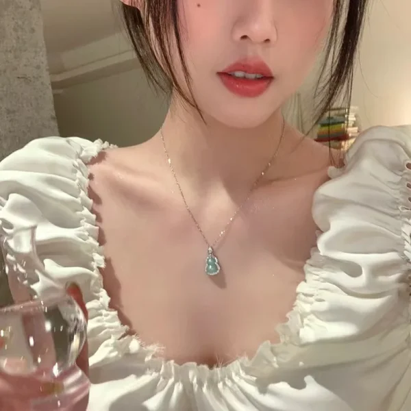 Natural Green Chalcedony "Gourd" Pendant Necklace - Image 2