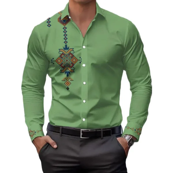 Mens Casual Shirts Long Sleeve Ethnic Style - Image 2