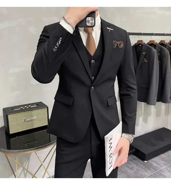 ( Jacket + Vest + Pants ) High-end Brand Boutique Fashion Solid Color Mens Casual Business Suit 3Piece Set Groom Wedding Dress - Image 51
