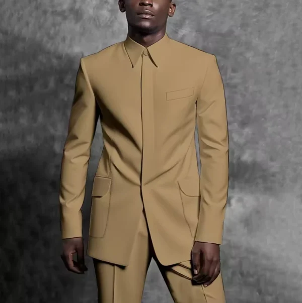 Tailored Man Suit Stand Collar Tuxedo Gentleman Solid Color Outfit Set 2 Piece Suits Smart Casual Daily Office Male Clothing - Image 9