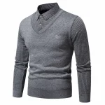 Autumn and Winter New Collection with Fleece Fake Two Piece Long Sleeved Polo Shirt for Men Fashionable and Casual Versatile Top - Image 4