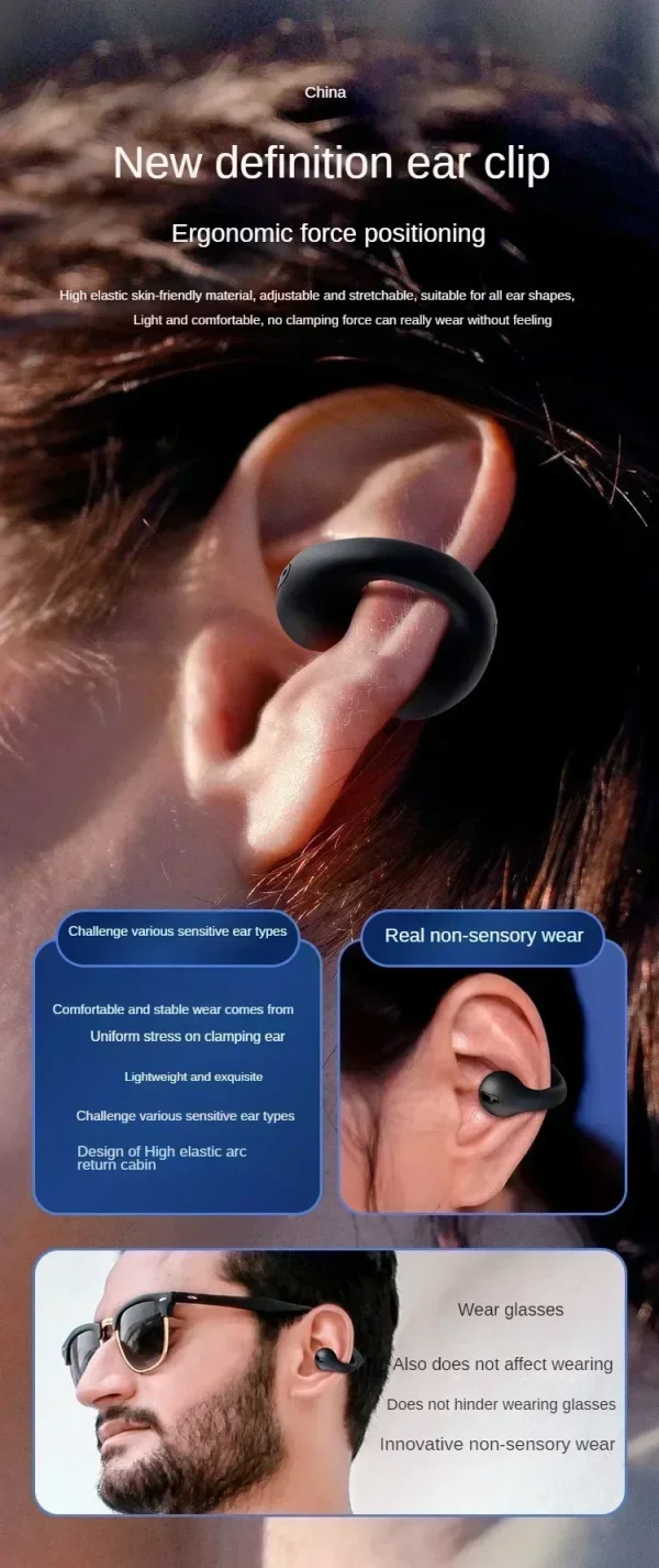 T75 Fone Bluetooth Headset 5.3 Wireless Air Conduction Headphones Clip Ear Music Noise Canceling HD Call Sports Gaming Earphone - Image 15