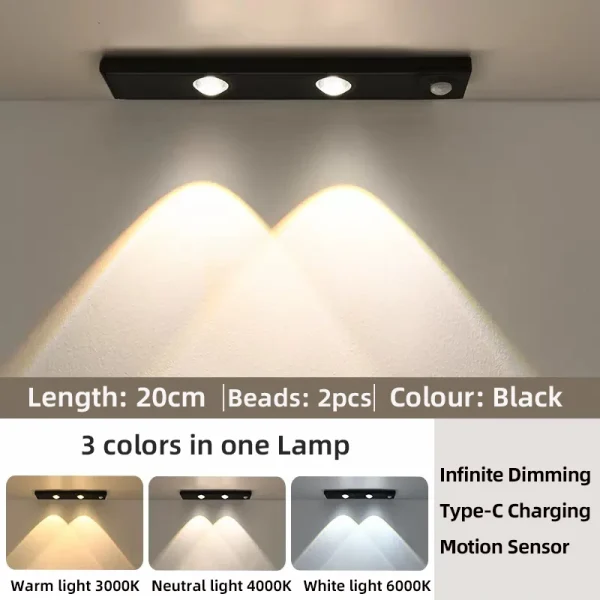 White/Black LED Cabinet Light USB Rechargeable Motion Sensor LED Light for Kitchen Wardrobe Cabinet Lighting 20CM/30CM/40CM/50CM - Image 9