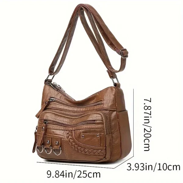 Vintage PU Crossbody Bag, Retro Multi Layer Shoulder Bag, Women's Fashion Handbag & Purse, Female Work Travel Messenger Bag - Image 3