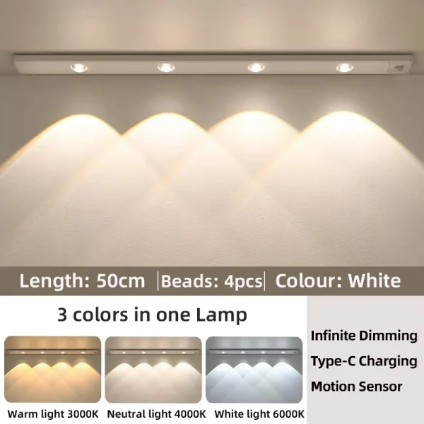 White/Black LED Cabinet Light USB Rechargeable Motion Sensor LED Light for Kitchen Wardrobe Cabinet Lighting 20CM/30CM/40CM/50CM - Image 7