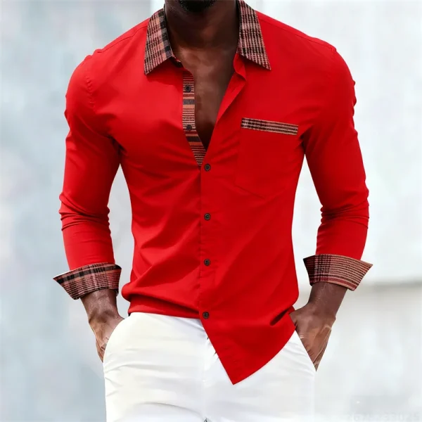 Men's shirt with plaid collar, trendy printed shirt, stylish and casual slim-fit long-sleeved shirt, suitable for everyday wear. - Image 11