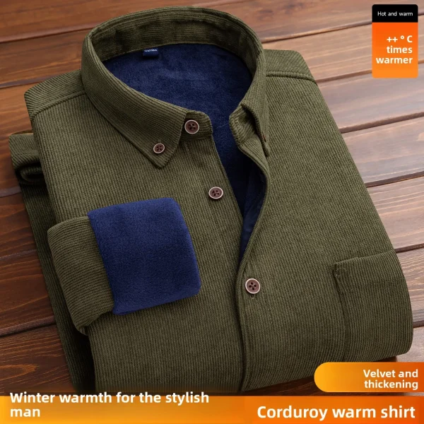 Men's Large Size Corduroy Fleece Warm Plaid Classic Style - Image 5