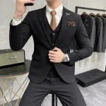 ( Jacket + Vest + Pants ) High-end Brand Boutique Fashion Solid Color Mens Casual Business Suit 3Piece Set Groom Wedding Dress - Image 11