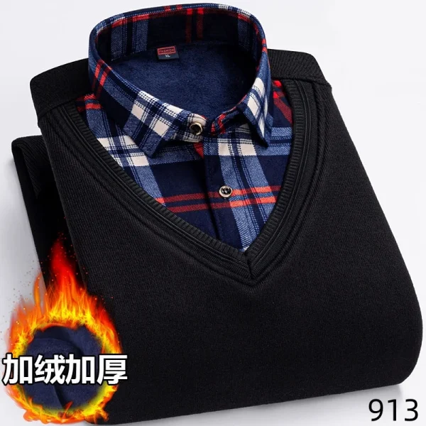 2026 Men's Winter Warm Shirts Thickened Fake Two-piece Shirts Male High-quality Shirts Men's Warm Clothes Shirt Pullovers Tops - Image 31