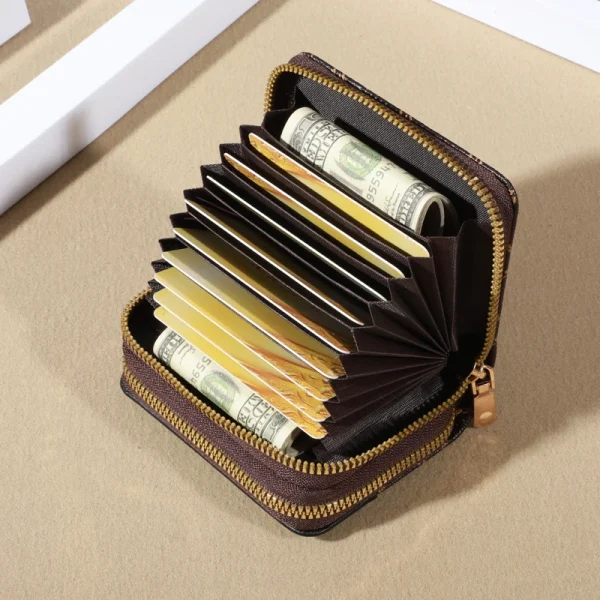 RFID Protection Mini Wallet - Chic Faux Leather with Double Zipper, Multiple Card Slots & Slip Pocket, Compact Classic Clutch - Image 15