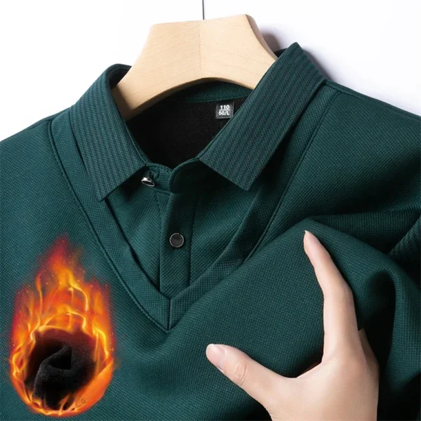 Long Sleeve T-shirt Shirts Winter Fleece Male Lapel Fake Two-piece Striped Regular Fit Thick Plush Warm Knitted Pullover Men Top - Image 26