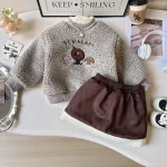 Girls' 2-Piece Winter Velvet Skirt & Sweatshirt Set