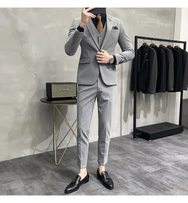 ( Jacket + Vest + Pants ) High-end Brand Boutique Fashion Solid Color Mens Casual Business Suit 3Piece Set Groom Wedding Dress - Image 46