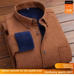 Men's Large Size Corduroy Fleece Warm Plaid Classic Style - Image 34