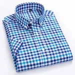 Plaid Checkered Short Sleeve 100% Cotton Shirt Button
